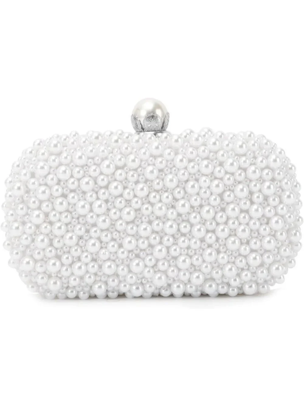 Elegant White Pearl Beaded Clutch Purse - Small Bridal Evening Handbag